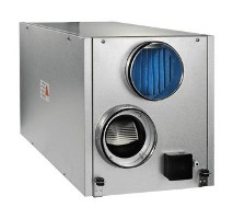 Venting and exhaust ventilation units with cross-recuperator and electric heater