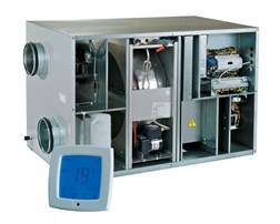 Venting and exhaust ventilation units with rotary recuperator and electric heater