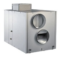Supply and exhaust ventilation units with cross recuperator and water heater